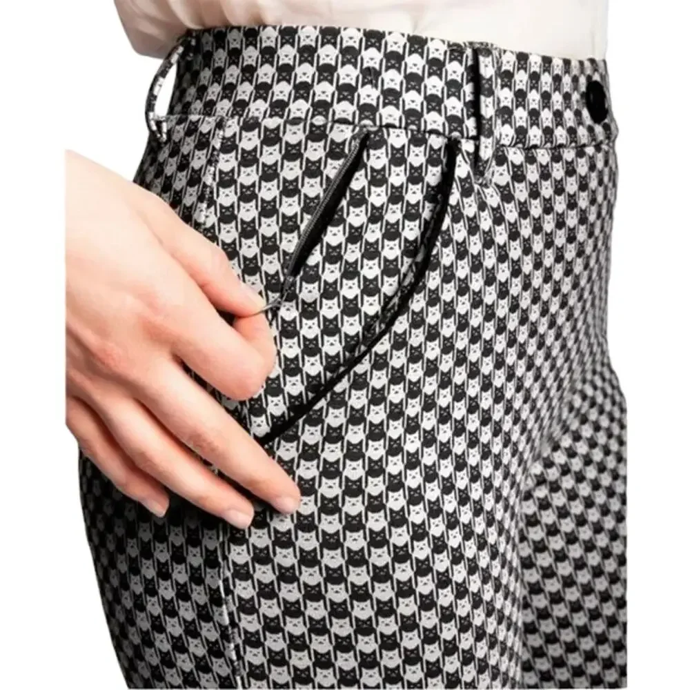 Betabrand Catstooth Chino Herringbone Pants High Waist Cat Print  Size Small